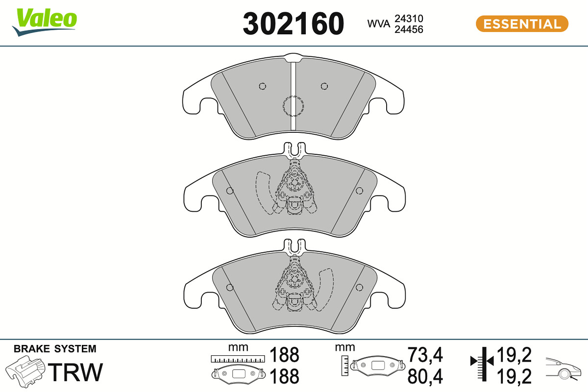 Jeu de 4 plaquettes de frein VALEO ref. 302160